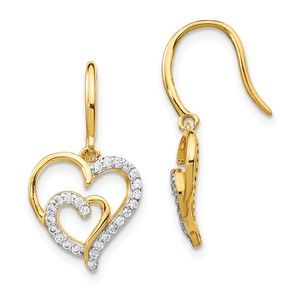 Cheryl M 925 Sterling Silver Gold-plated Brilliant-cut CZ Heart Dangle Earrings